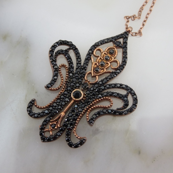 Fleur De Lis Necklace Rose Gold Black Onyx 925